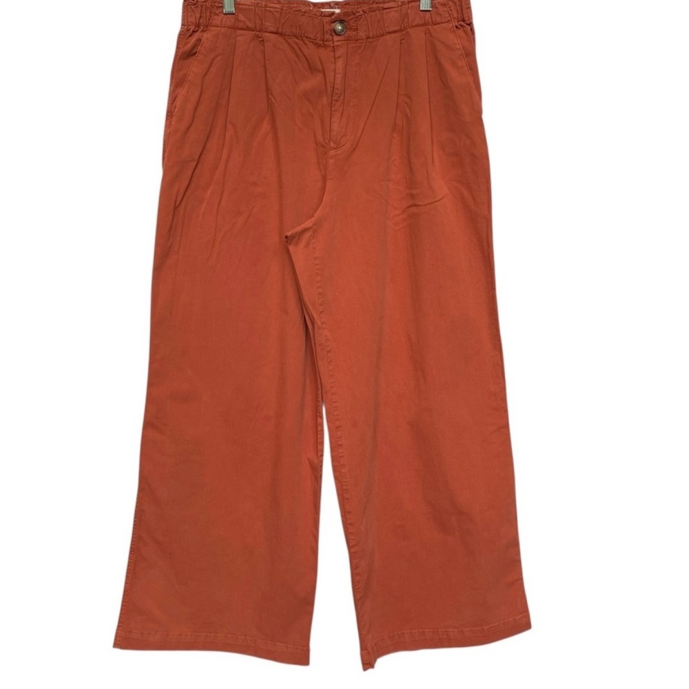 LOFT Women's Wide Leg Crop Pants Elastic Waist Orange Size L